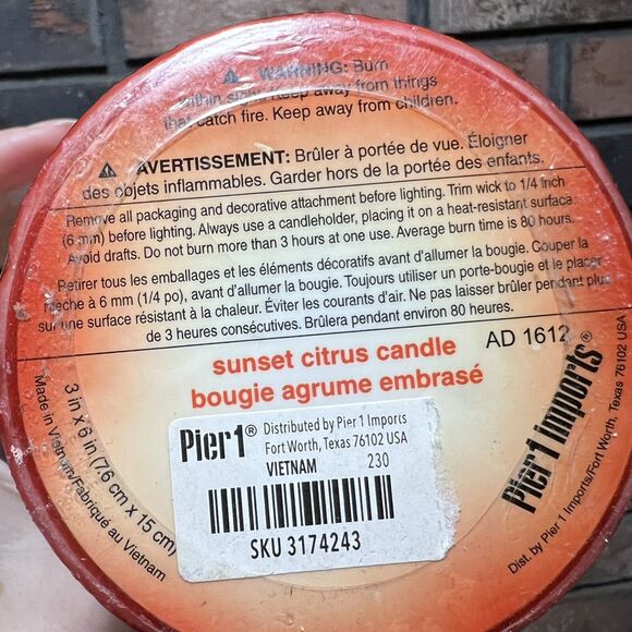 Pier 1 One Imports Sunset Citrus Candle Single Wick Candle 3x6 Sealed Decorative - Picture 4 of 5